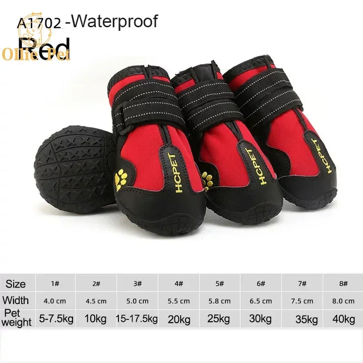 Dog Shoes Waterproof Anti-Slip Rain Boots Warm Snow Reflective